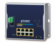 Planet WGS-5225-8P2S plochý L3 switch, 8x1Gb, 2x2.5Gb SFP, 8x PoE 802.3at 240W, 48-56VDC, -40~75°C, IP30, fanless