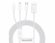 Baseus CAMLTYS-02 Superior Fast Charging Datový Kabel 3v1 USB-C, Lightning, MicroUSB 1.5m White
