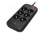 COLORWAY prodlužovací napájecí přívod 6x Schuko 4x USB 5V kabel 2m, CW-CHE64B COLORWAY Prodlužovací napájecí přívod/ 6x Schuko/ 4x USB 5V / kabel 2m