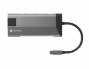 Natec multiport adaptér FOWLER PLUS HUB 8v1, USB 3.0 3X, HDMI 4K, USB-C PD, RJ45, SD, MICRO