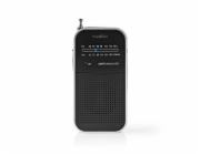 NEDIS přenosné rádio/ AM/ FM/ napájení z baterie/ analogové/ 1.5 W/ výstup pro sluchátka/ hliník/ černé