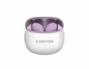 CANYON TWS-5 BT sluchátka s mikrofonem, BT V5.3 JL 6983D4, pouzdro 500mAh+40mAh až 38h, šeříková