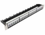 XtendLan PP19-24N-N XtendLan Patch panel 19", 24 portů, neosazený, stíněný, černý, ,CAT5e,6,6A,7, vyvazovák