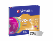 20x5 Verbatim DVD-R 4,7GB Colour  16x Speed, tenký obal