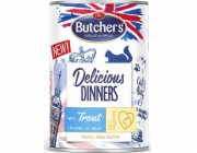 BUTCHER S Delicious Dinners Kousky se pstruhem v želé - mokré krmivo pro kočky - 400 g