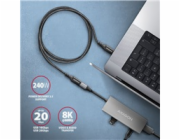 AXAGON BUCM32-CF15AB prodlužovací kabel USB-C (M) <-> USB-C (F), 1.5m, USB 20Gbps, PD 240W 5A, 8K HD, ALU, oplet, černý
