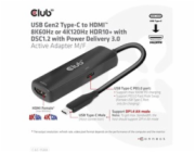 Club3D Adaptér USB-C na HDMI 8K60Hz/4K120Hz, Active Adapter M/F, PD 3.0, HDR10+ a DSC 1.2