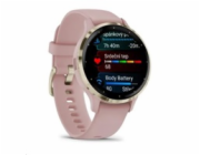 Garmin Venu® 3S, Nerezová luneta Soft Gold, pouzdro Dust Rose, silikonový řemínek