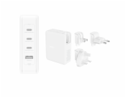 Nástěnná nabíječka 140W 4 porty (3xC 1xA) UK, EU, US Zástrčky bílé