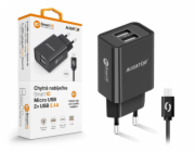 Chytrá síťová nabíječka ALIGATOR 2,4A, 2xUSB, smart IC, černá, micro USB kabel