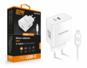 Chytrá síťová nabíječka ALIGATOR Power Delivery 20W, USB-C kabel pro iPhone/iPad, bílá