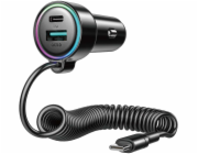 Joyroom nabíječka Joyroom rychlá nabíječka do auta 3 v 1 s kabelem USB typu C 1,5 m 55 W černá (JR-CL07)
