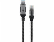 Goobay Ethernetový kabel USB-A 3.2 Gen1 samec > RJ-45 samec (černo-stříbrný, 1 metr, opletený textilní plášť)