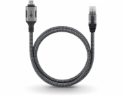 Goobay Ethernetový kabel USB-C 3.2 Gen2 samec > RJ-45 samec (černo-stříbrný, 1 metr, opletený textilní plášť)