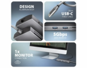 AXAGON HMC-8HLSA, USB 5Gbps hub, 3x USB-A, HDMI 4k/60Hz, RJ-45 GLAN, SD/microSD, audio, PD 100W, kabel USB-C 20cm