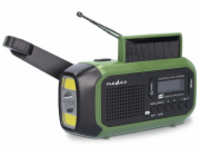 NEDIS přenosné nouzové rádio/ napájení z baterie 2500 mAh/ z USB/ solární panel/ DAB+ / FM/ budík/ světlo/ černo-zelené