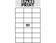 SPARE PRINT PREMIUM Samolepicí etikety bílé, 100 archů A4 v krabici (1arch/21x etiketa 70x42,3mm)