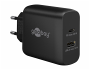 Goobay Duální rychlonabíječka USB-C, PD, GaN, 65 wattů (černá, 1x USB-C, 1x USB-A, Power Delivery)