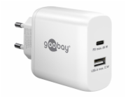 Goobay Duální rychlonabíječka USB-C, PD, GaN, 65 Wattů (bílá, 1x USB-C, 1x USB-A, Power Delivery)