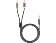 Goobay Plus audio adaptérový kabel AUX 3,5 mm jack > stereo RCA zástrčka (černo-stříbrná, 3 metry)