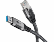 Goobay Ethernetový kabel USB-A 3.2 Gen1 samec > RJ-45 samec (černo-stříbrný, 15 metrů, opletený textilní plášť)