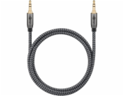 Goobay Propojovací audio kabel Plus AUX 3,5 mm stereo (černý/stříbrný, 0,5 metru)