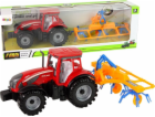 TRITON Červený traktor LeanToys s hráběmi a třecím pohonem