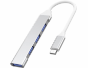 USB hub PremiumCord USB-C na USB3.2 A a 3x USB2.0 A s kabelem 10cm, hliníkové pouzdro