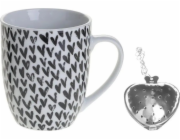 Secret de Gourmet Hrnek na čaj AMOR s nálevníkem, porcelán, 360 ml, černá srdce
