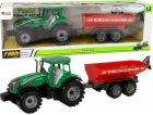 LeanToys Zelený traktor s červeným třecím pohonem přívěsu