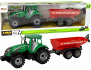 LeanToys Zelený traktor s červeným třecím pohonem přívěsu