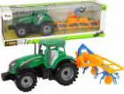 LeanToys Zelený traktor, hrábě, třecí pohon