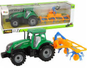 LeanToys Zelený traktor, hrábě, třecí pohon