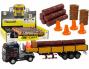 LeanToys Truck s modrým přívěsem 1:24, klády, zvuky, světla