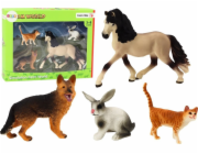 LeanToys Sada figurek - domácí mazlíčci, kůň, pes, králík, kočka, 4 díly
