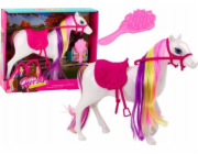LeanToys Figurka koně , bílý kůň, česání, sedlo, stáj, farma, roztomilý kůň