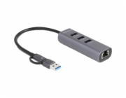 DeLOCK 3portový USB Hub 5 Gbps + Gigabit LAN s USB Type-C (šedý)