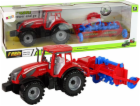 TRITON Červený traktor LeanToys s pluhem a třecím pohonem