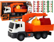 LeanToys Popelářské auto s jeřábem, třecím pohonem, zvuky, oranžové 1:16