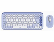 Logitech POP Icon Combo - Klávesnice a sada myši - bezdrátový - Bluetooth LE - QWERTY - US mezinárodní - šeřík, bělavá