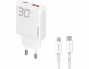 Dudao Nabíječka Dudao A30EUL 30W GaN síťová nabíječka USB-A / USB-C + USB-C - Lightning kabel - bílá