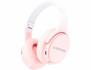 CANYON bezdrátová sluchátka OnRiff 4, BT 5.3, USB-C, baterie 500 mAh, mic., 40mm měniče, růžové