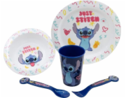 Stitch Disney - 5dílná sada nádobí do mikrovlnné trouby z kolekce Palms (talíř, miska, hrnek, vidlička, lžíce)