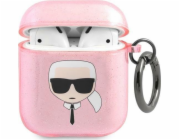 Karl Lagerfeld Ochranný kryt KLA2UKHGP s třpytivou hlavou Karla pro AirPods 1/2 růžový