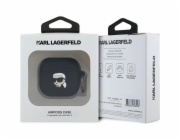 Karl Lagerfeld KLA4RUNIKK silikonový kryt na AirPods 4 černý/černý s 3D hlavou Karla