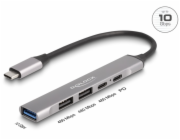 Delock 4-portový tenký Hub USB Type-C™ mající 1 x USB 10 Gbps Typ-A + 2 x USB 2.0 Typ-A + 1 x USB 2.0 USB Type-C™ a PD 9