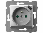 Ospel ARIA Zásuvka s/se závěrkou a USB nabíječkou stříbrná GP-1UZPUSB/m/18