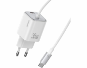 USAMS JC Series CC264 30W GaN rychlonabíječka do zásuvky s vestavěným kabelem USB-C, bílá