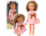 LeanToys Panenka v růžových šatech s mašlí a dlouhými hnědými vlasy LEAN Toys