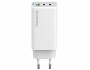 COLORWAY 2x USB-C, 1x USB-A/ síťová nabíječka/ GaN/ PD/ PPS/ 65W/ Včetně 2x kabelů, USB-C-USB-C, USB-C-Lightning/ Bílá